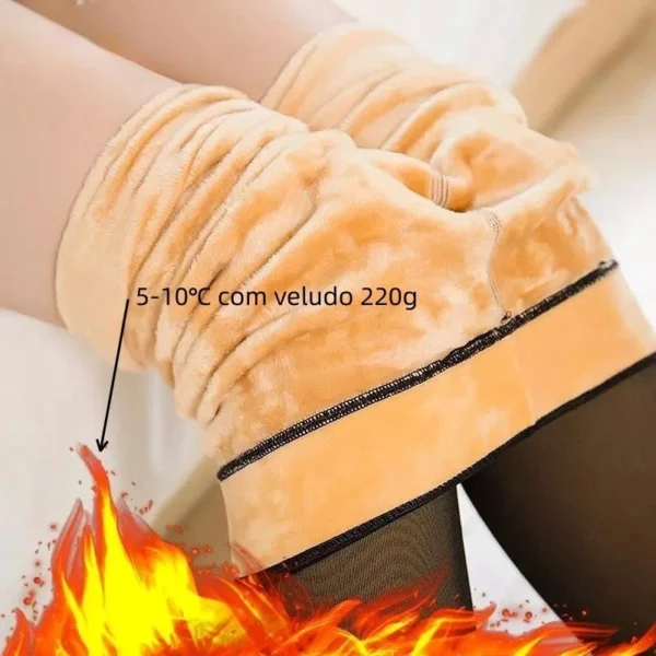 Meia-Calça Térmica Forrada Peluciada Translúcida de Lã Feminina Super Elástica Slim 220g-Tamanho Unico