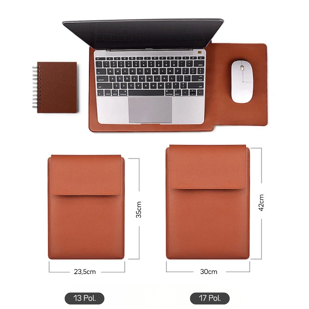 Capa Para Notebook Multifuncional Macia De Couro PU Macbook Air Pro 13, 15 e 17 Polegadas Bolsa MousePad