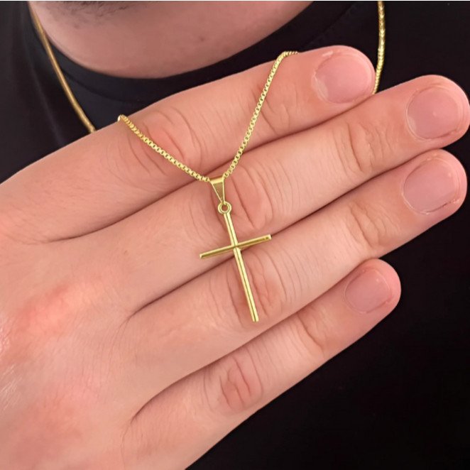 Pingente Cruz Palito Crucifixo Liso Banhado Ouro 18k Masculino Feminino Antialergico Garantia 1 ano