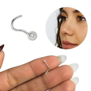 Piercing Nariz Nostril Ponto de Luz 1.75mm em Prata 925 com Pedra de Zircônia Unissex ou Kit