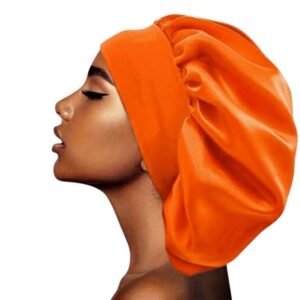 Touca de Cetim Laranja Faixa Coz Larga Dupla Proteção Anti Frizz para Dormir Cozinhar Capacete Proteção dos Cabelos
