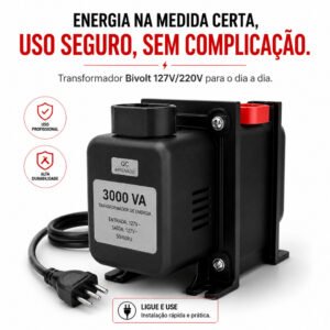 Protetor Universal de Eletrônicos Seguro e Prático - Transformador Bivolt Premium -110V/220V 500VA a 5000VA