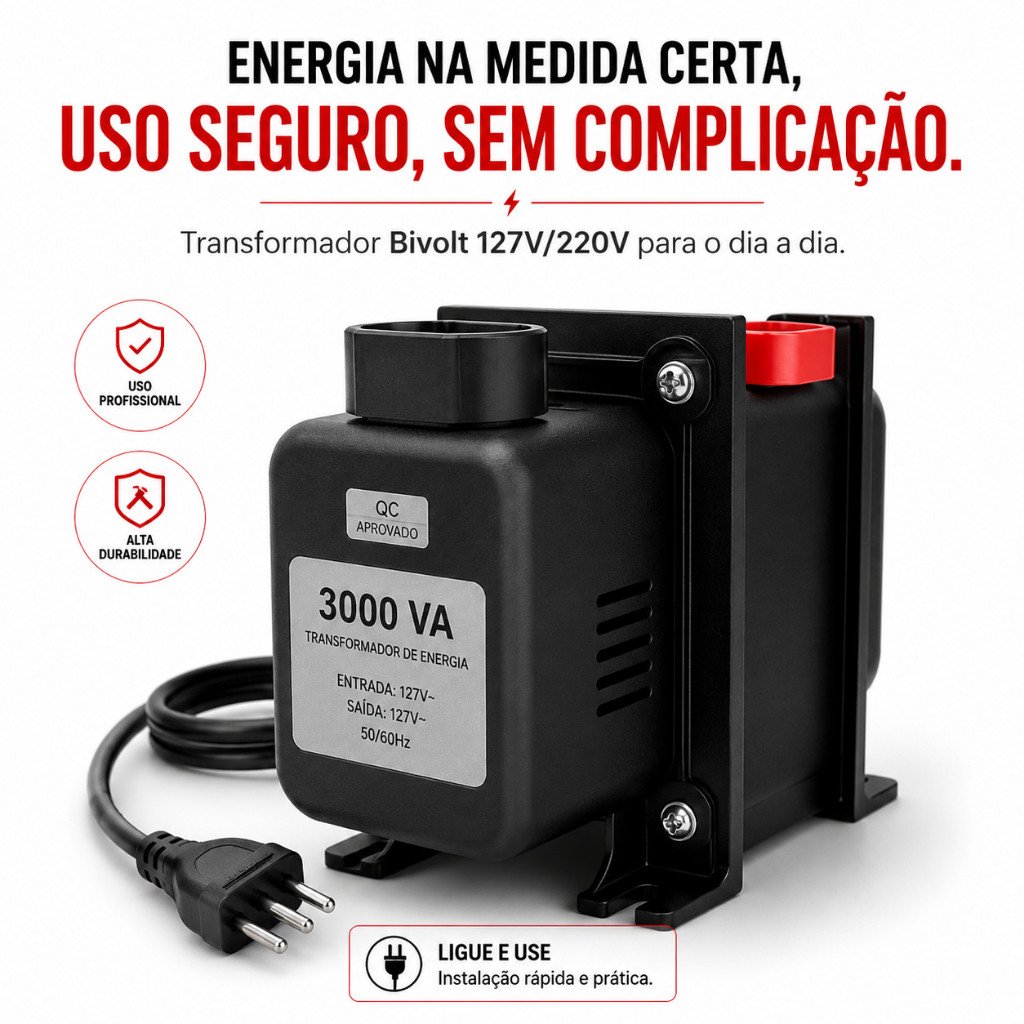 Protetor Universal de Eletrônicos Seguro e Prático - Transformador Bivolt Premium -110V/220V 500VA a 5000VA